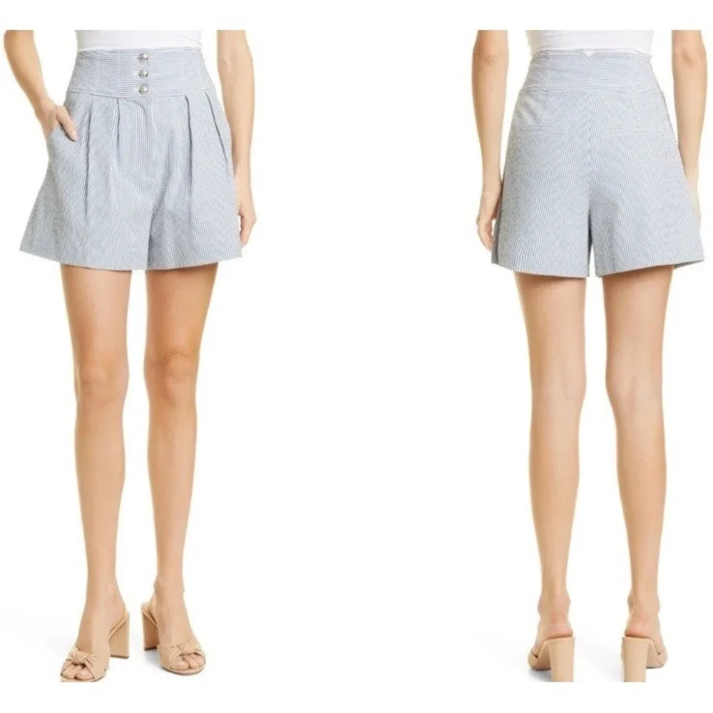 VERONICA BEARD Shorts Women sz 16 Blue White Stripe ALICIA High Seersucker NWT - Picture 4 of 5